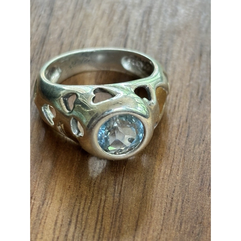 Vintage 925 Sterling Silver And Blue Topaz Bezel Setting Ring Size 6